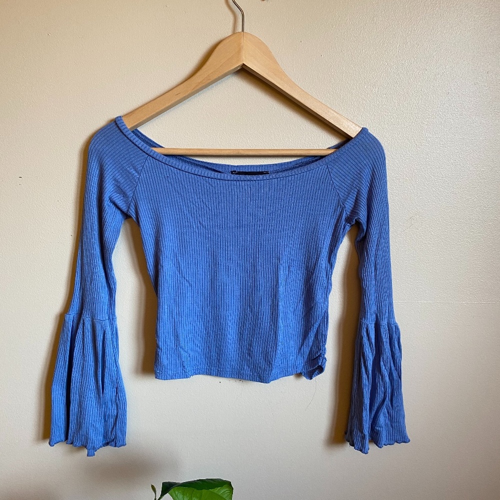 Blue Wide Arm Crop Top